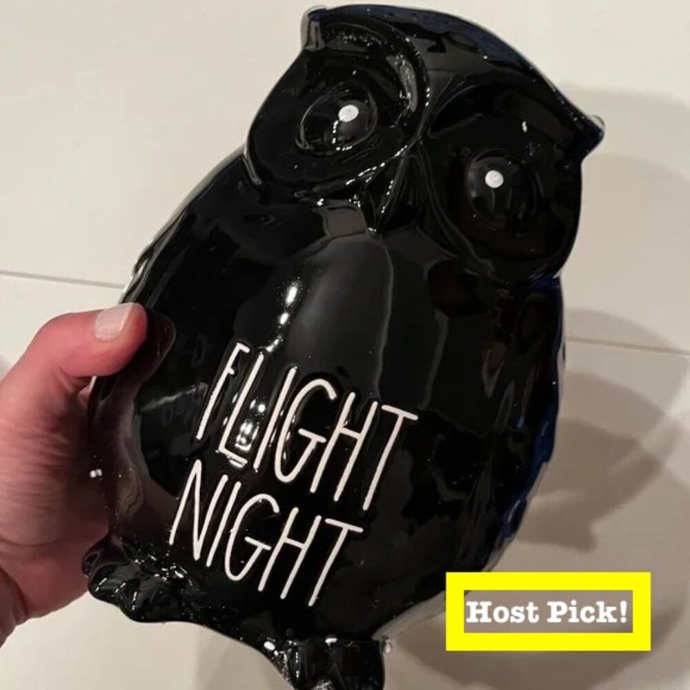 Rae Dunn FLIGHT NIGHT Black Owl Ceramic Figure Halloween Fall Decor NIB Magenta‎